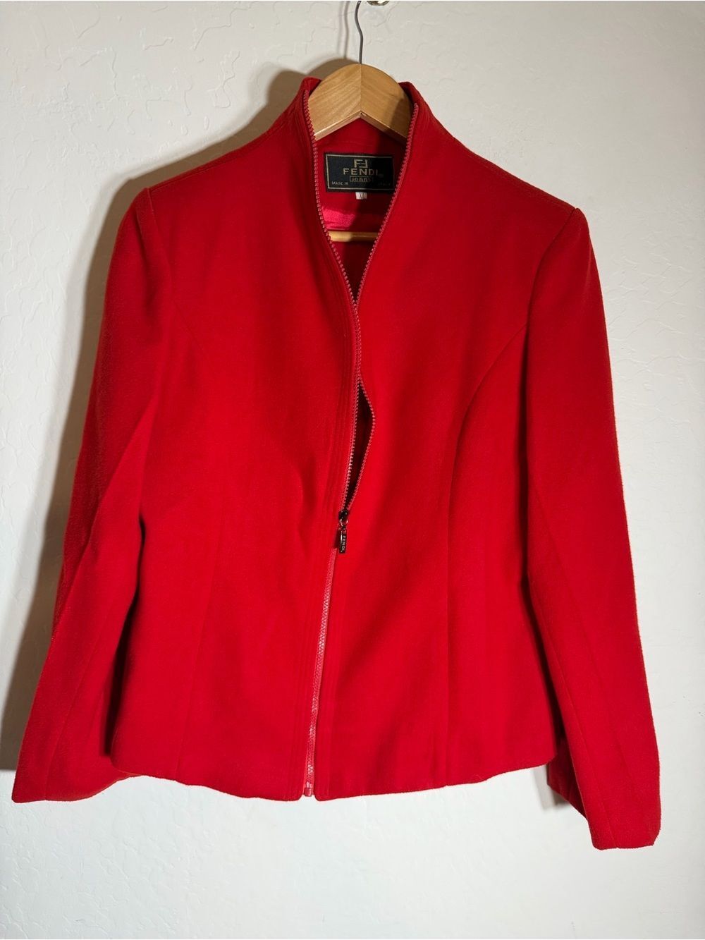 Vintage Fendi Jeans Red 100% Cashmere Full Zip Jacket Coat Italy Sz XL